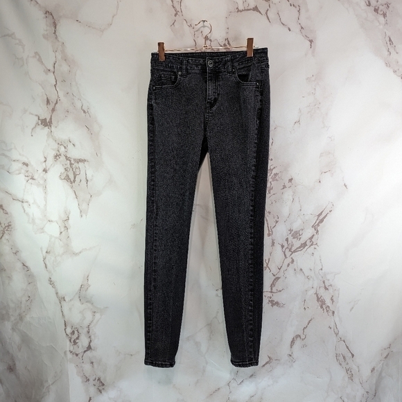 Roebuck & Co Jeans Girls Size 6 Black Gray Denim Skinny Mid Rise Pant Sears - Picture 1 of 10